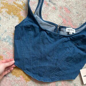 superdown Denim Corset Crop Top – Blue (NWT, XS)